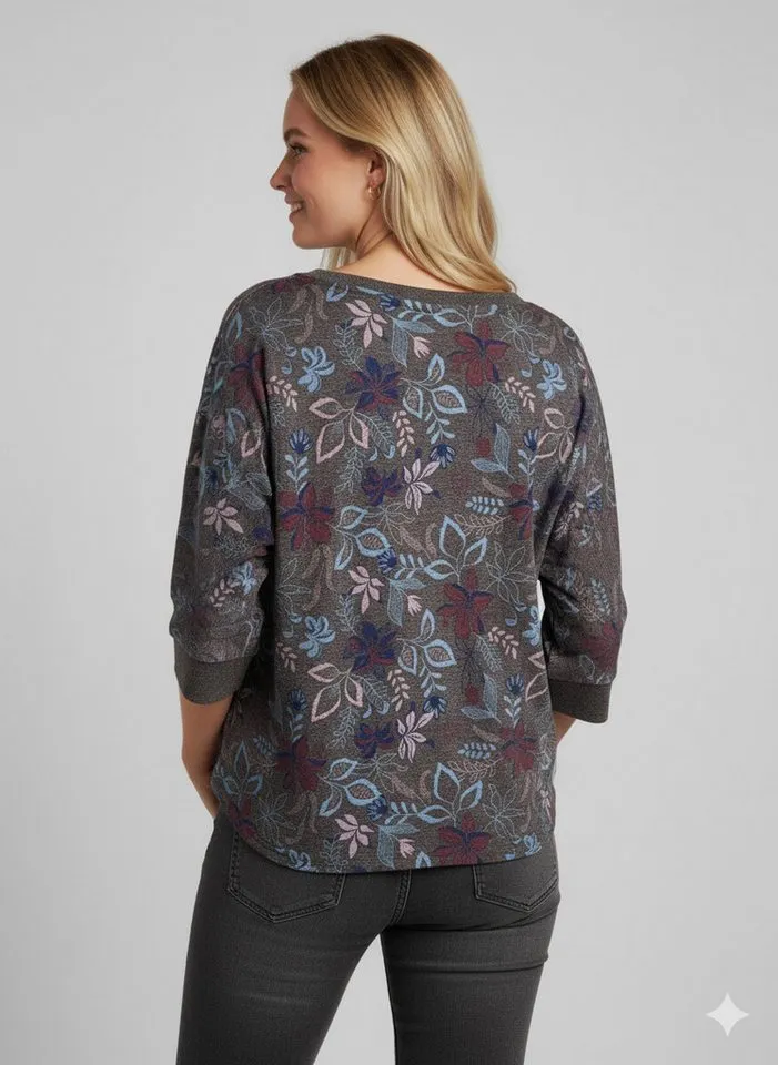 ragwear ragwear 3/4-Arm-Shirt SHIMONA FLOWERS O mit Rundhalsausschnitt, ohne Kragen, in Jersey-Qualität, Schwarz, – Produktbild 2 von 3