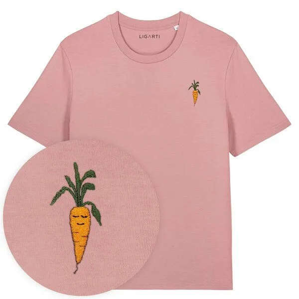 LIGARTI Besticktes T-Shirt – Karotte – LIGARTI Tiermanufaktur, Altrosa, – Produktbild 1 von 3