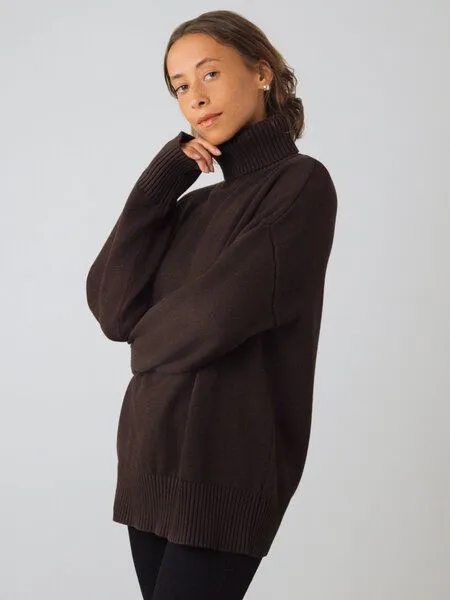 Honest Basics Honest Basics Damen Chunky Rollkragenpullover aus 100% Bio-Baumwolle, Torf, – Produktbild 1 von 4