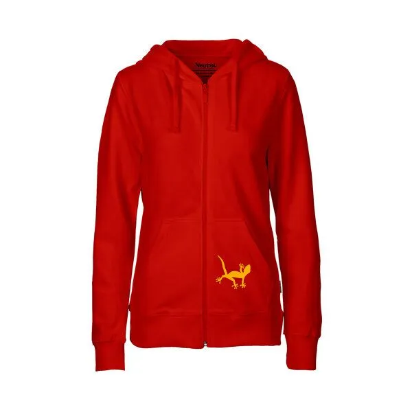 HANDGEDRUCKT HANDGEDRUCKT "Geckos" Frauen Zip-HOODY aus reiner Biobaumwolle (kbA), Red, – Produktbild 2 von 4