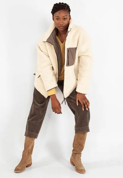 Alma & Lovis Alma & Lovis Woll-Teddy-/ Softshell-Wendejacke aus Bio-Baumwolle und Schurwolle, Ecru (beige), – Produktbild 3 von 4