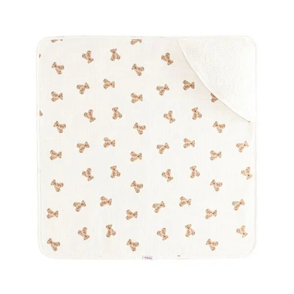 Bebekevi Bebekevi Baby Kapuzenbadetuch 75 × 75 cm aus Musselin & Frottee | Weiche Musselin-Innenseite | inkl. Waschhandschuh | Gemustert, Naturweiß elefant, – Produktbild 2 von 4