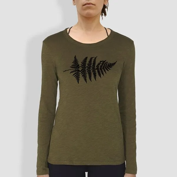 little kiwi little kiwi Damen Longsleeve, "Farn", British Khaki – Produktbild 1 von 3