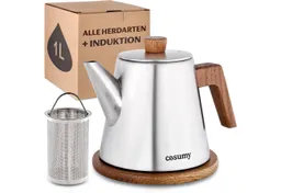 Cosumy Teekanne mit Siebeinsatz und Untersetzer - Edelstahl & FSC Holz - Induktion, 1.2 l, (Set, 1-St., Teekanne mit Siebeinsatz und Untersetzer), Induktion und alle anderen Herdarten - 1200ml - Tropffrei - Hält warm – Produktbild 1 von 1