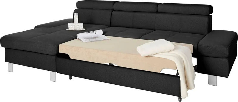 exxpo - sofa fashion Ecksofa Fiji, inkl. Kopfteilverstellung & Armlehnenfunktion, bequem, L-Form, bequem durch Kopf- und Armteilverstellung, wahlweise mit Bettfunktion, Grau, – Produktbild 4 von 5