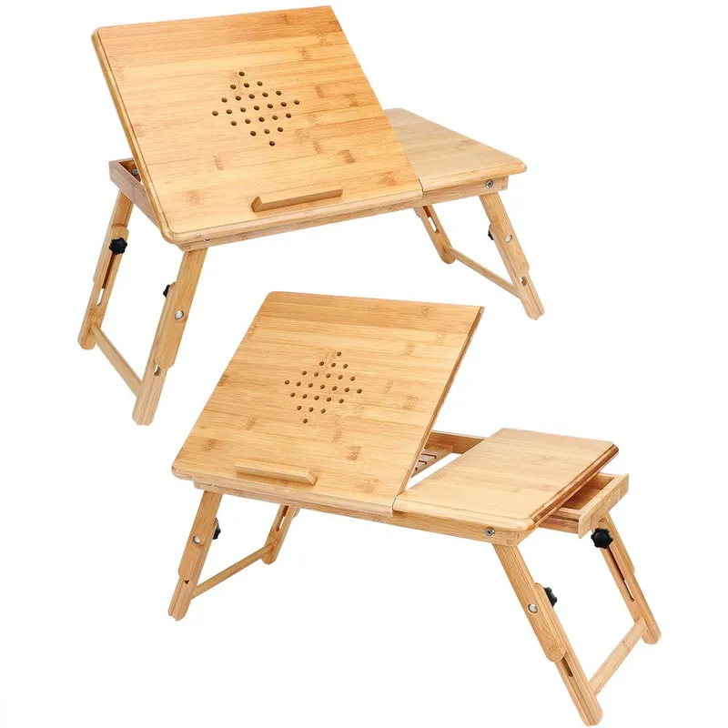 Casaria® Laptoptisch Bambus 2er-Set 55x28x35cm Belüftungslöcher & Schublade – Produktbild 1 von 2