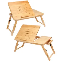 Casaria® Laptoptisch Bambus 2er-Set 55x28x35cm Belüftungslöcher & Schublade – Produktbild 1 von 1