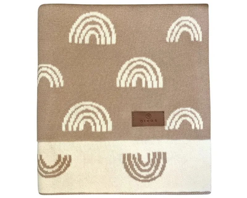 Babydecke DIKOS® aus Bio-Baumwolle - Regenbögen - Baby Decke für Neugeborene, DIKOS, Geschenk zur Geburt - Strickdecke PREMIUM Qualität - atmungsaktiv, Beige, – Produktbild 1 von 5