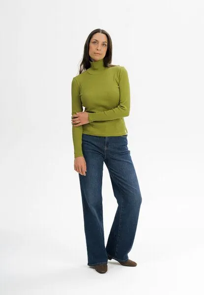 MELA MELA Ripp Rollkragen Langarmshirt Style MUNLI aus 100% Bio-Baumwolle, Golden green, – Produktbild 3 von 4