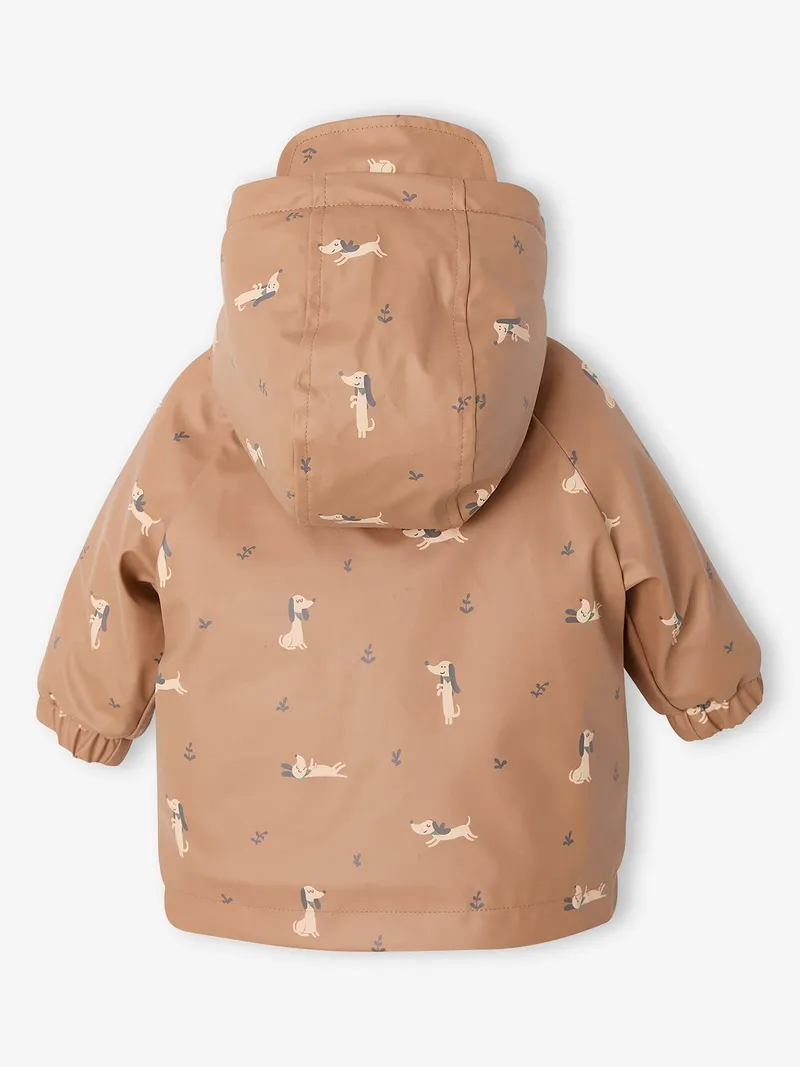 Vertbaudet Baby Regenjacke mit Kapuze und Teddyfleece-Futter hunde, Hellbraun hunde, – Produktbild 2 von 4
