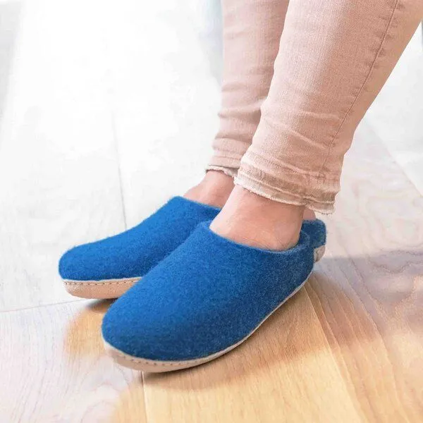 naturling naturling Filz Damen Hausschuhe mit weicher Ledersohle, Blau, – Produktbild 3 von 4