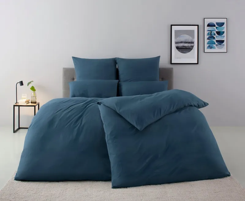 OTTO home Bettwäsche Desner 100% Microfaser, extra weich, allergikerfreundlich, Microfaser, 2 teilig, Premium Qualität, uni, schnell trocknend, pflegeleicht, ab 135x200 cm, Blau, – Produktbild 5 von 6