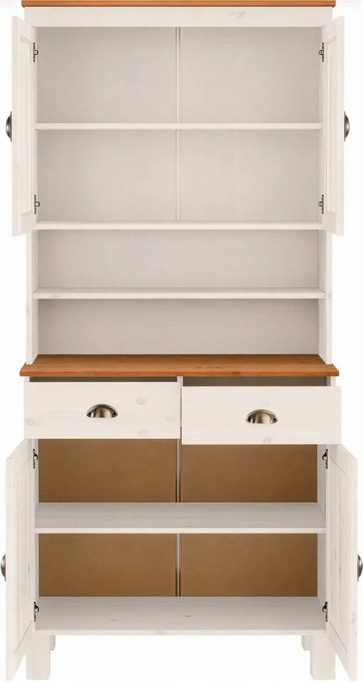 Home affaire Küchenbuffet Oslo 85 cm breit, aus massiver Kiefer, mit 2 Glastüren, Metallgriffe, Weiß, – Produktbild 4 von 5