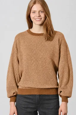 HempAge Hempage Damen vegan Pullover Modern Jacquard Mandel/Natur – Produktbild 1 von 1