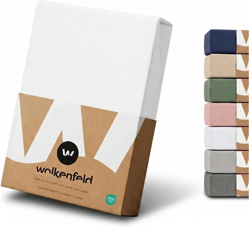 Wolkenfeld Spannbettlaken 100% Baumwolle - Superweiches Bettlaken für Matratzen von 5 bis 20cm, Jersey, Gummizug: rundum, (1 Stück), Rutschfest & Blickdicht - 90x200, 140x200, 160x200, 180x200 200x200, Weiß, – Produktbild 2 von 5
