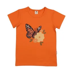Walkiddy Walkiddy Kinder T-Shirt GOTS-zertifiziert aus Bio-Baumwolle orange mit Schmetterlings- und Blumenmotiv – Produktbild 1 von 1