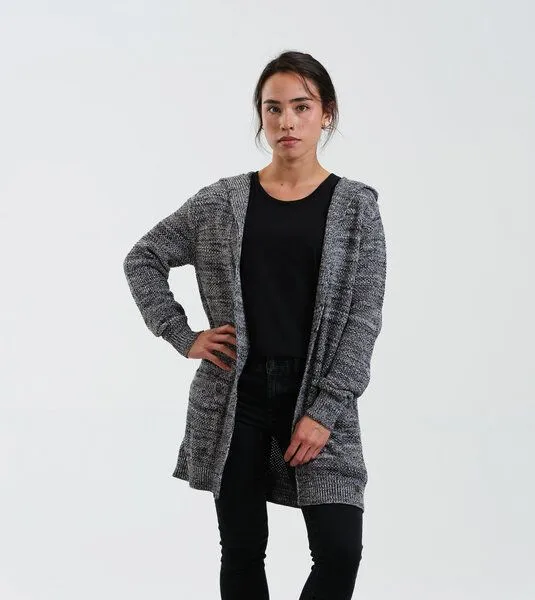 Gary Mash GARY MASH Long-Cardigan Vera mit Kapuze aus Biobaumwolle, Schwarz-weiß (grau), – Produktbild 3 von 4
