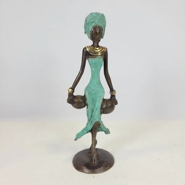 Moogoo Creative Africa Moogoo Creative Africa Bronze-Skulptur "Frau mit zwei Amphoren" by Soré | verschiedene Farben und Größen, Türkis, – Produktbild 1 von 4