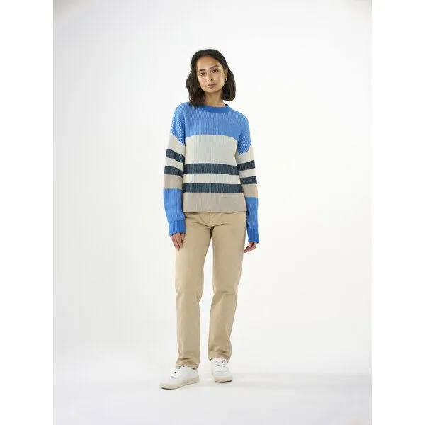 KnowledgeCotton Apparel KnowledgeCotton Apparel Strickpullover aus Bio-Baumwolle und Modal, Blau-weiß gestreift, – Produktbild 2 von 3