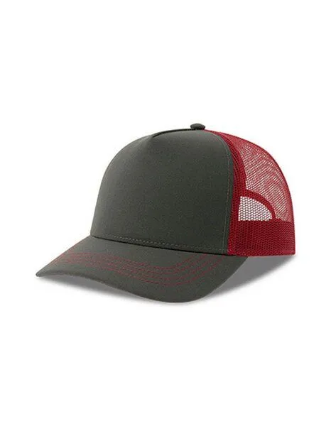 Atlantis Headwear Atlantis Headwear Freizeit-Truckercap aus recyceltem Polyester-Segeltuch, Dunkelgrau/burgundy, – Produktbild 1 von 3