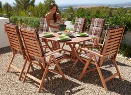 Merxx Merxx Garten-Essgruppe Borkum, (13-tlg., 6x Sessel, inkl. Sitz- und Rückenkissen, 1x Klapptisch 135x85 cm), Eukalyptusholz, FSC® Mix, geeignet für 6 Personen – Produktbild 1 von 1