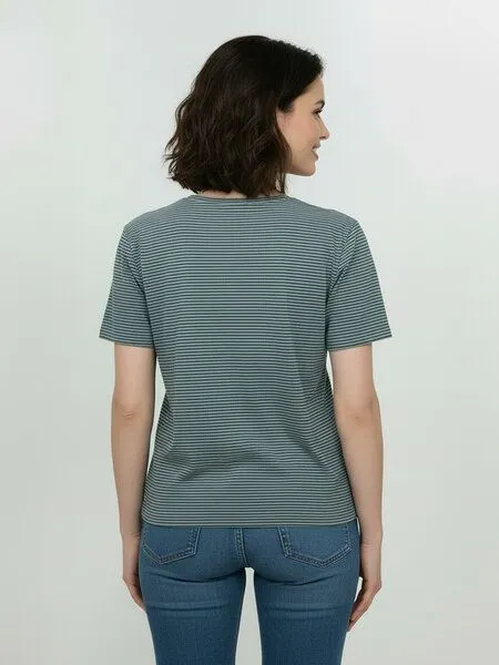 GreenBomb GREENBOMB Basic Nova - Kastiges T-Shirt aus Bio-Baumwolle / GOTS / Fair & Vegan, Grau (fogstone stripes), – Produktbild 4 von 4