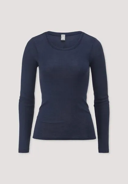 hessnatur hessnatur Longsleeve PURE FUNCTION aus Bio-Merinowolle mit Seide, Graphitblau, – Produktbild 3 von 4