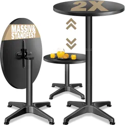 Casaria® Stehtisch 2er-Set Ø60cm höhenverstellbar 70/115cm klappbar Alu Schwarz – Produktbild 1 von 1