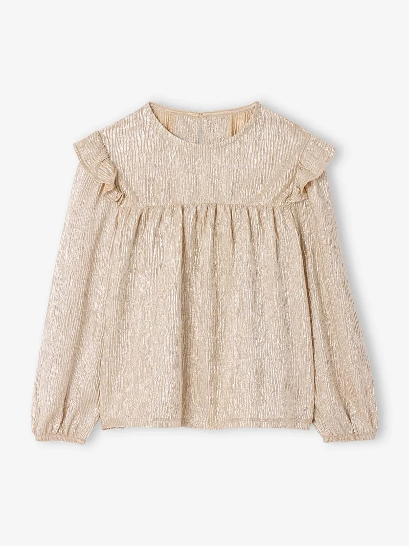 Vertbaudet Festliche Langarm-Mädchenbluse aus Lamé, Gold, – Produktbild 1 von 3