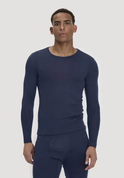 hessnatur hessnatur Longsleeve PURE FUNCTION aus Bio-Merinowolle und Seide, Graphitblau, – Produktbild 1 von 4