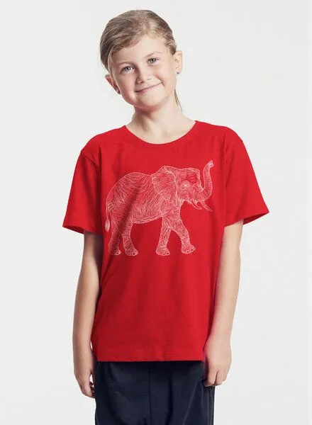 Peaces.bio - handbedruckte Biomode Peaces.bio - handbedruckte Biomode Bio-Kinder T-Shirt "Babyelefant", Rot, – Produktbild 2 von 2