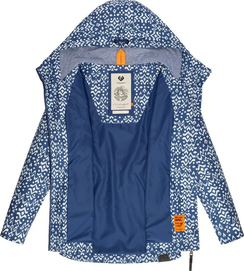 ragwear ragwear Outdoorjacke Zuzka Ikat Wasserdichte Übergangsjacke mit großer Kapuze, Blau, – Produktbild 1 von 4