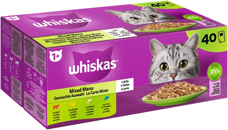 Whiskas Whiskas Portionsbeutel Multipack 1+ Gemischte Auswahl in Gelee 40 x 85g – Produktbild 1 von 1