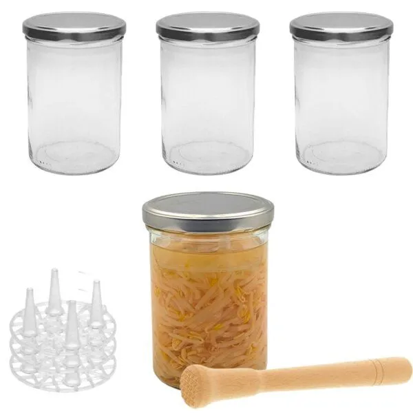 mikken mikken Fermentier Set - 4 x Fermentierglas mit Fermentier Gitter, Holzstößel und Deckel PVC-frei – Produktbild 1 von 4