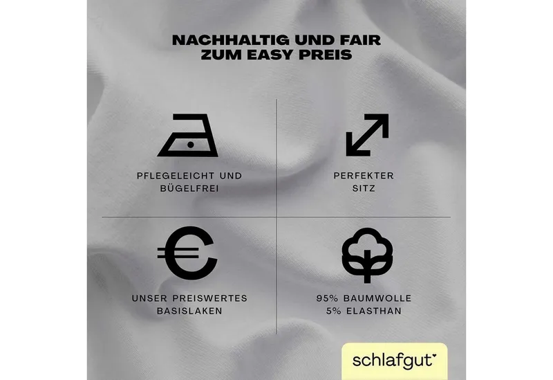 Schlafgut Schlafgut Spannbettlaken EASY Jersey Elasthan Boxspring, Jersey, Gummizug: rundum, (1 Stück), MADE IN GREEN by OEKO-TEX®, Grau, – Produktbild 4 von 5