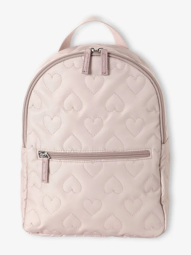 Vertbaudet Mädchen Rucksack mit Stepp-Herzen für Kita & Grundschule pudrig, Pudrig rosa, – Produktbild 1 von 4