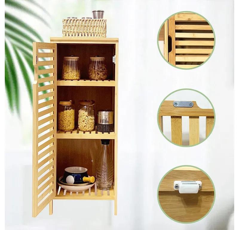 WAOHO Badkommode Badezimmerschränke aus Bambus,Badkommode,Küchenschrank,Sideboard – Produktbild 6 von 8