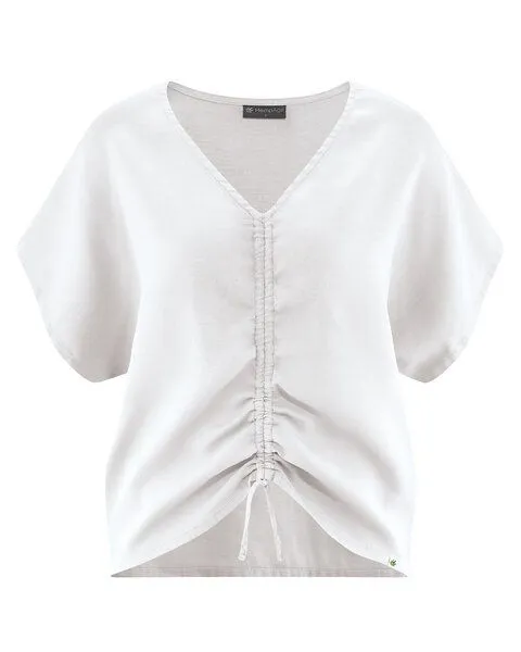 HempAge HempAge Geraffte Sommerbluse Hanf/Biobaumwolle, White (weiss), – Produktbild 2 von 4