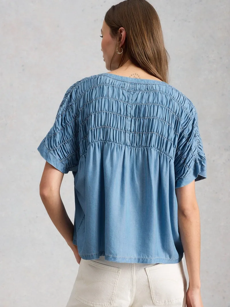 Chambray-Bluse Tammy - 34, Mittel denim, – Produktbild 4 von 4