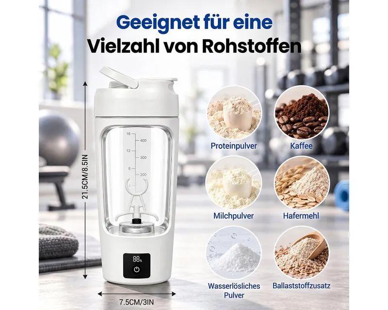 Vashoy Elektrischer Shaker 700 ML Shaker mit Pulverfach, BPA-frei, USB-C, LED-Temperaturanzeige, 7,4 W, Eiweiß Shaker Elektrisch für Potein Pulver und Milchshake, Led weiß, – Produktbild 4 von 5