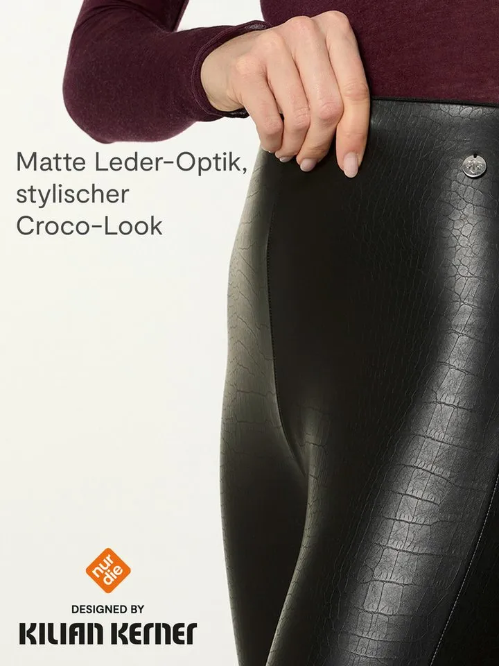 Nur Die Leggings NUR DIE x KILIAN KERNER Damen Vegane Leggings in Leder-Croco-Optik modischer Reptil-Look - weiche Innenseite - körpernahe Passform, Schwarz, – Produktbild 3 von 5