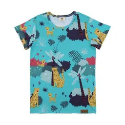 Walkiddy Kinder T-Shirt GOTS zertifiziert – Blau mit Leopardenmuster, Kurzarm, weich & bequem | von Walkiddy – Produktbild 1 von 1