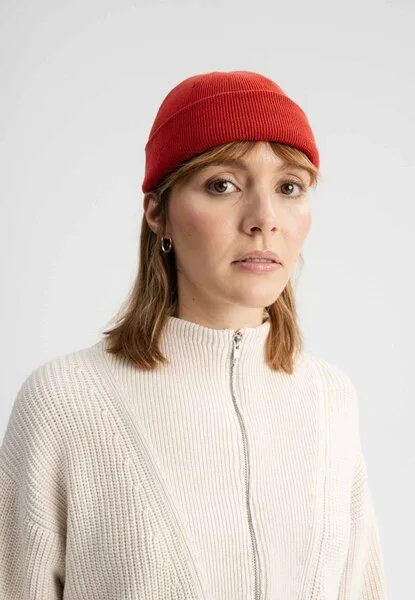 MELA MELA Feinstrick Mütze kurz Style LESH aus 100% Bio-Baumwolle, Granatapfel, – Produktbild 2 von 4