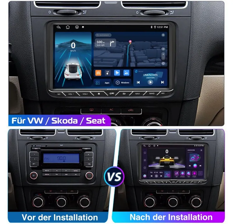 ESSGOO DAB+ Android16 6+128G Carplay GPS 4G Für VW GOLF 5 6 Touran Caddy Polo Autoradio (6GB+128GB, RDS, 4G LTE, FM, AM, DAB+ (optional), SWC, Carplay Android Auto Bluetooth EQ USB GPS Navi WIFI Touchscreen), Schwarz, – Produktbild 7 von 8