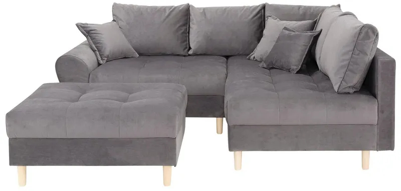 Home affaire Ecksofa Rice L-Form, B: 223 cm - OTTO. Verlässliche Qualität., Set: Sofa & Hocker, 3 Zierkissen, Federkern, Grau, – Produktbild 3 von 8