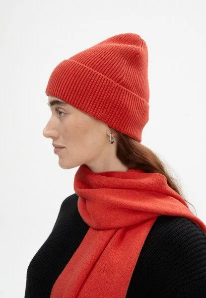 MELA MELA Rippstrick Mütze Style KALI aus 100% Bio-Baumwolle, Red apple melange, – Produktbild 3 von 4