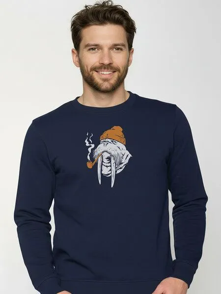 GreenBomb GREENBOMB Smokey Walrus Wild - Gemütliches Sweatshirt aus Bio-Baumwolle / hochwertiger Print / GOTS / Fair & Vegan, Blau (marineblau), – Produktbild 2 von 4