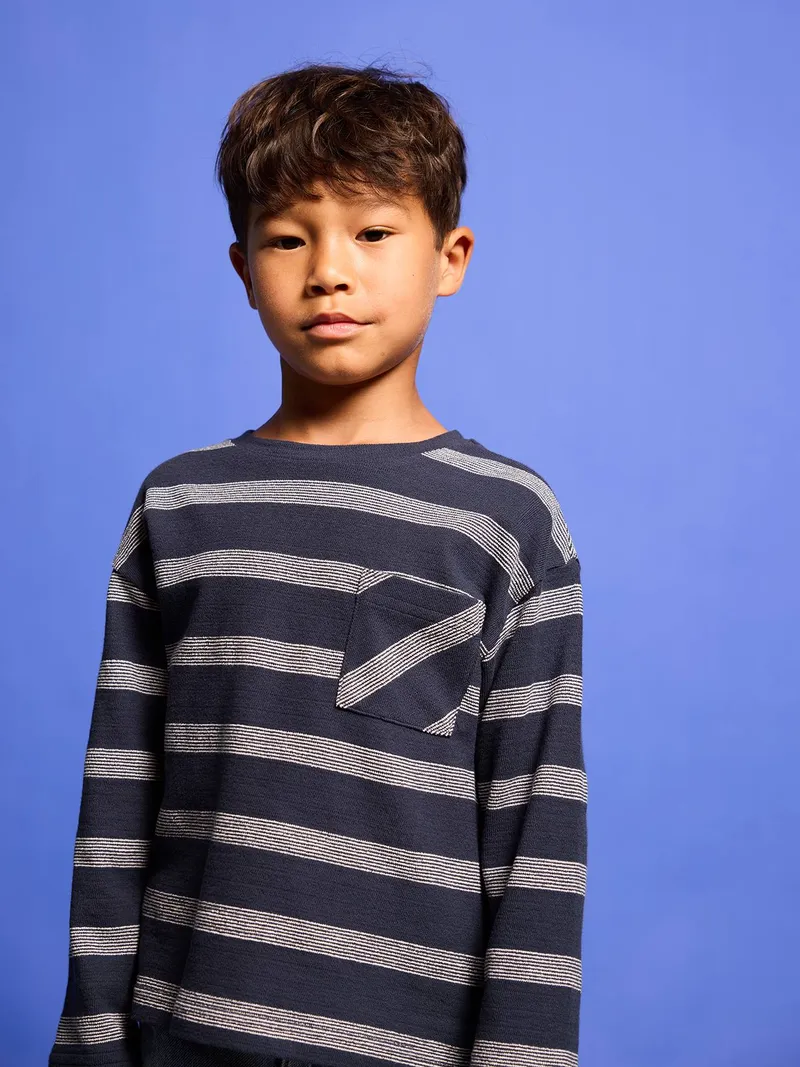 Vertbaudet Jungen Shirt in Streifen-Optik, Marine, – Produktbild 2 von 4