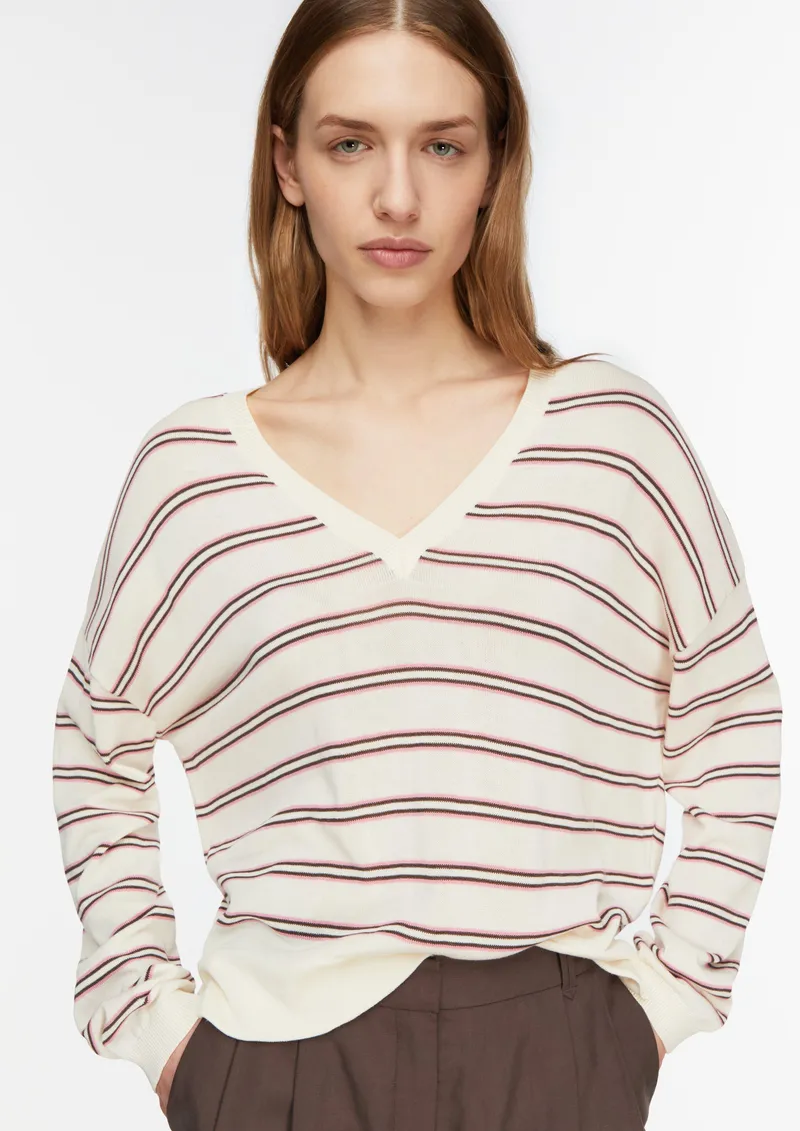 comma comma Gestreifter Feinstrickpullover aus Lyocellmix, Creme|mehrfarbig, – Produktbild 3 von 3
