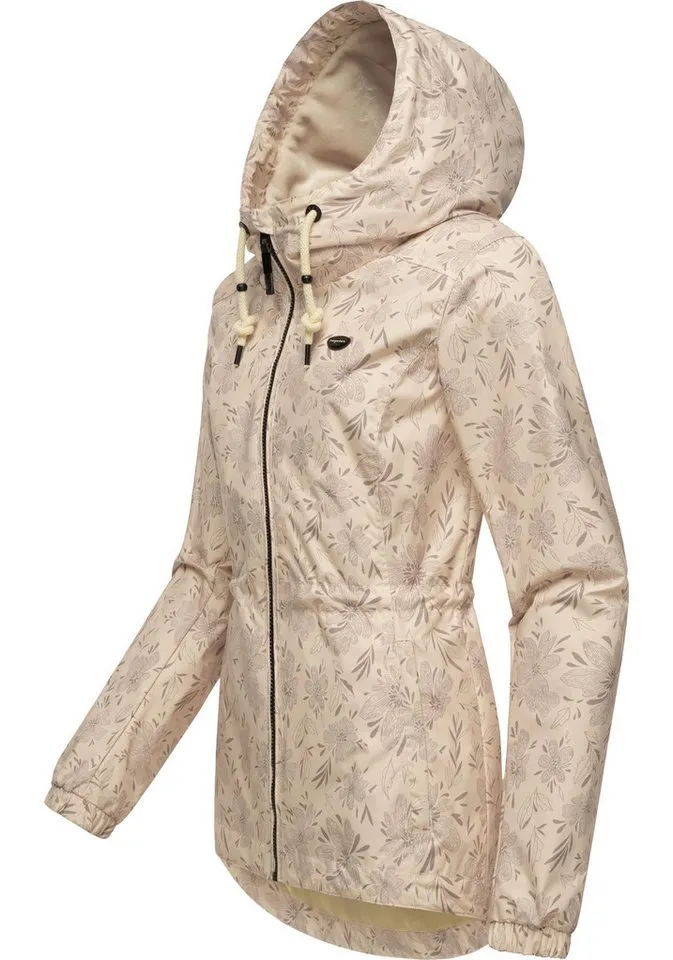 ragwear ragwear Outdoorjacke Dankka Spring Wasserdichte Damen Jacke mit floralem Allover-Print, Beige|braun, – Produktbild 3 von 4